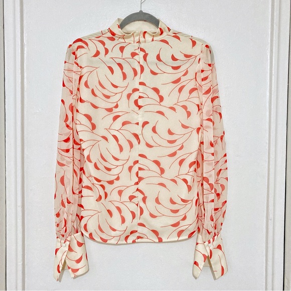 Self Portrait High Neck Printed Blouse Choker Detail Red/Ecru Size UK6/US 2 - Picture 10 of 14
